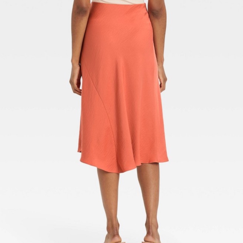 NWOT A New Day High Rise Midi Slip Skirt, Orange - Picture 2 of 3